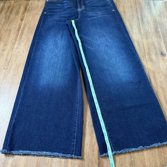 HIDDEN High Rise Wide Leg Jeans Frayed Hem Dark Blue Stretchy ankle crop - Picture 12 of 14